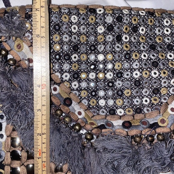 ibBan Anthropology Handmade Boho Beaded Fringe Crossbody Bag Gray - Picture 11 of 11